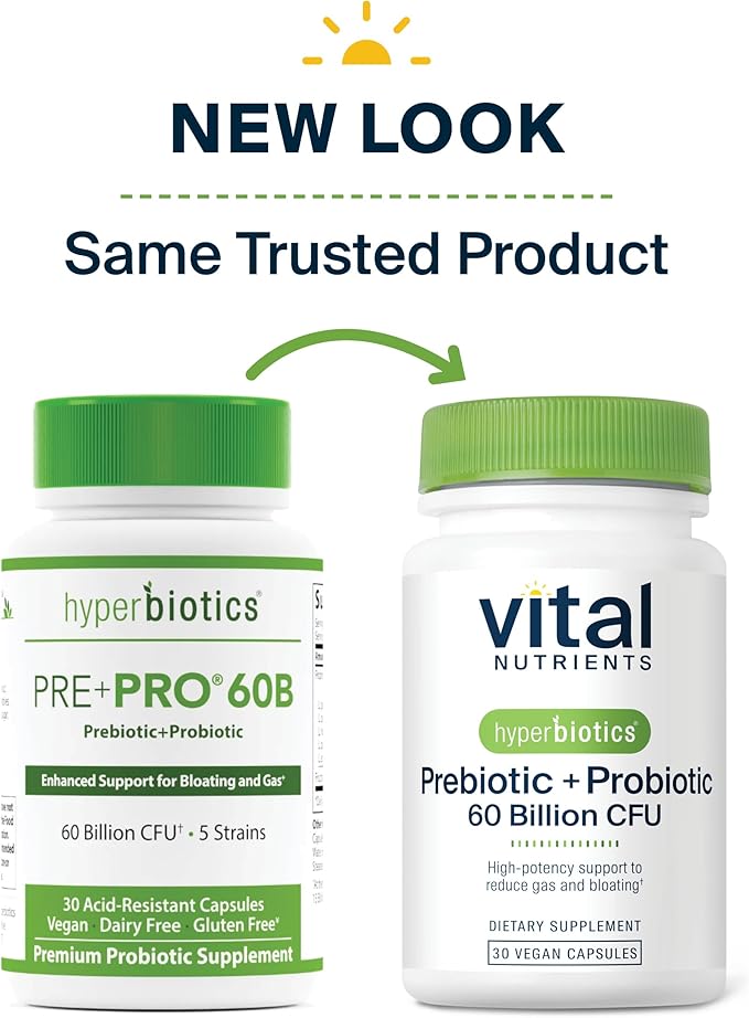 Hyperbiotics Vital Nutrients Prebiotic and Probiotic for Women and Men | 60 Billion CFU | Pre and Probiotics Supports Digestive Health Constipation Diarrhea Gas &amp Bloating* | 30 Vegan Capsules