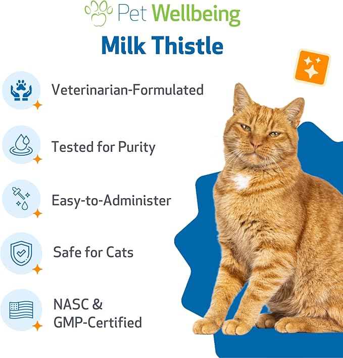 Pet Wellbeing Milk Thistle for Cats - Organic Herb Milk Thistle Liver Detox Support Antioxidants - NASC Certified &amp Vet-Formulated - 4 oz Liquid