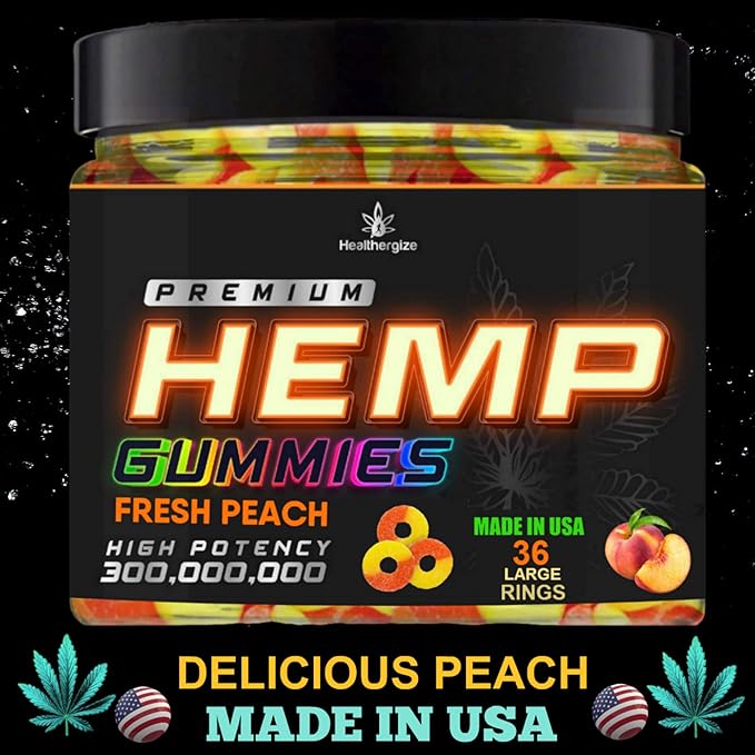 Hemp Gummies Sleep Peach Ring Gummy Bears-Natural Hempseed Oil for Peace and Calm-Fresh Peach Hemp Candy Edibles-Natural Omega-Made in USA