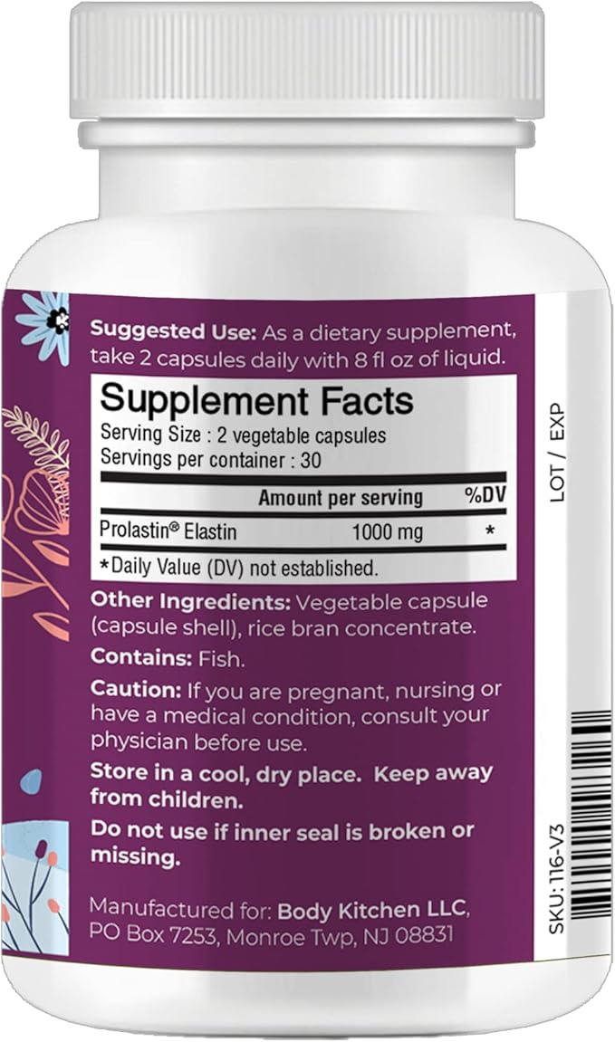 Body Kitchen Youthful Beauty Advanced Collagen Peptides Powder and Resveratrol and Hyaluronic Acid 10oz and Pro-Elastin Count of 60