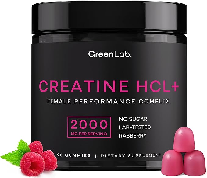 Creatine HCL+ 2000mg Female Performance Complex – Sugar-Free Vegan Raspberry Flavor – Chewable Gummies for Women 90 Count