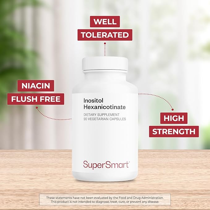 Supersmart - Inositol Hexanicotinate 1500mg per Day (High Strength Niacin Flush Free) - Improved Vitamin B3 Supplement | Non-GMO &amp Gluten Free - 90 Vegetarian Capsules