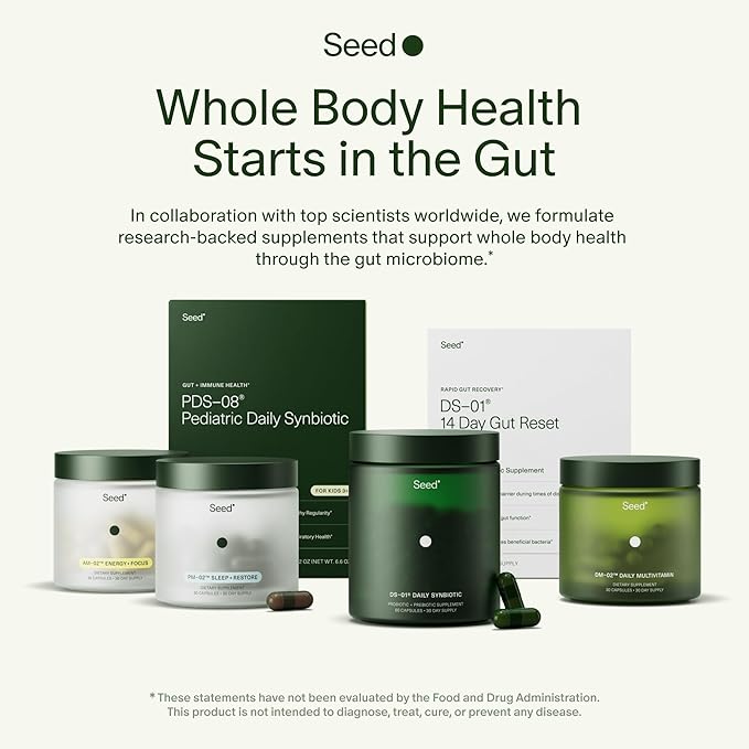 Seed DS-01 Daily Synbiotic - Prebiotic and Probiotic for Women &amp Men - Digestive Health Gut Health Immune Support Bloating &amp Constipation Relief - Vegan &amp Shelf-Stable - 60-Day Refill (