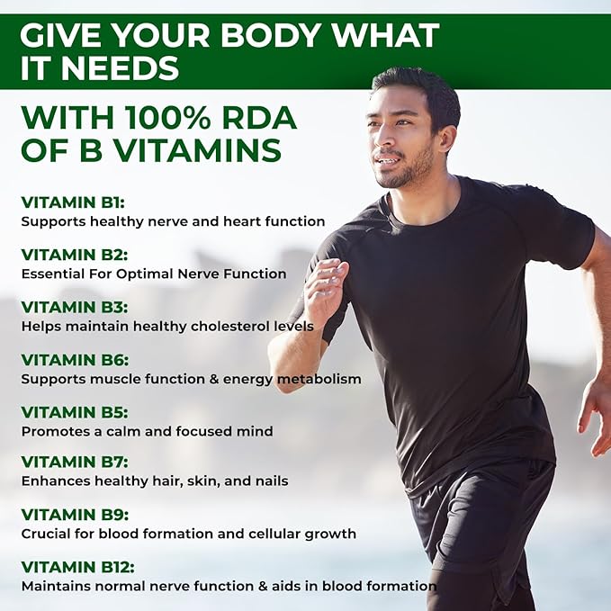 TU Vita B Complex Vegetable Capsules 100% RDA B Vitamins (B1 B2 B3 B5 B6 B7 B9 B12) Vitamin C Calcium Iron Zinc Potassium Folic Acid 120 Count