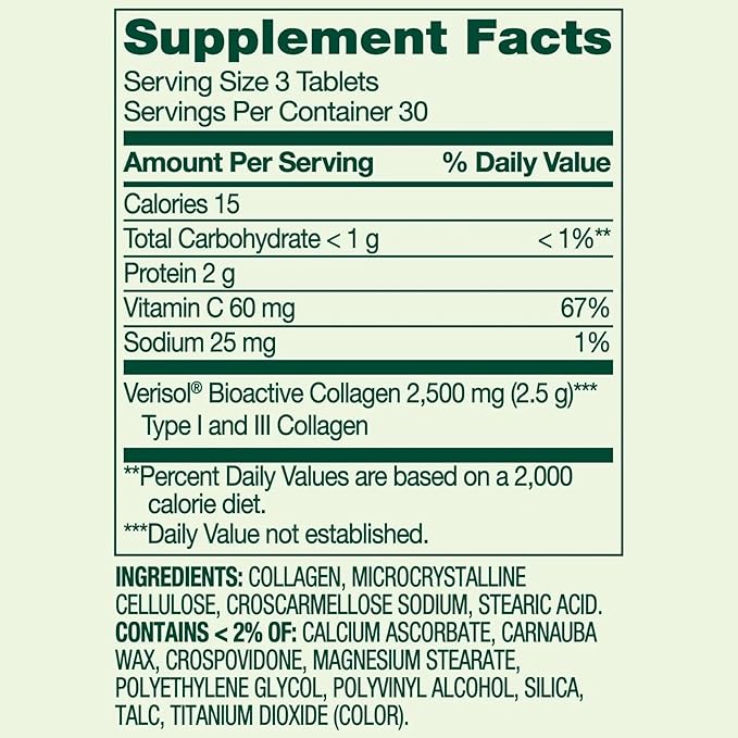 Spring Valley Collagen + Vitamin C 2500 mg Tablets Skin &amp Joint Support Supplement 90 Count
