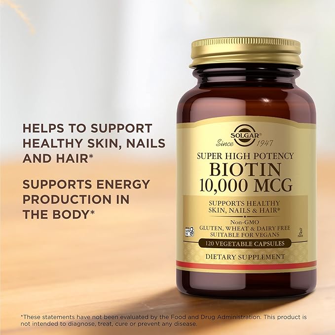 Solgar Super High Potency Biotin 10000 mcg - 120 Vegetable Capsules Pack of 2 - Supports Healthy Skin Nails &amp Hair - Non-GMO Vegan Gluten &amp Dairy Free - 240 Total Servings
