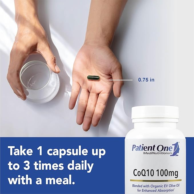 Patient One Coenzyme Q10 (CoQ10) 100 mg | Antioxidant Supplement to Support Heart and Vascular Health* | with Organic Olive Oil | 60 Capsules