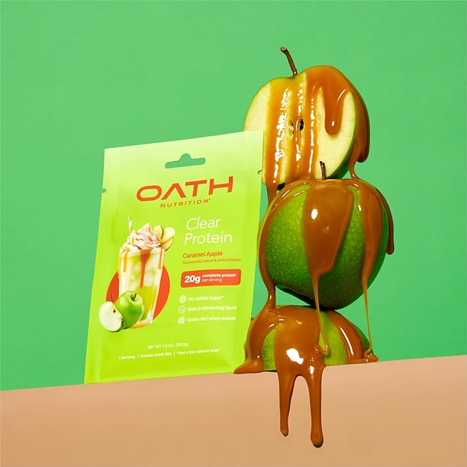 Oath Nutrition Clear Whey Isolate Protein Powder Caramel Apple 20g Complete Protein per Serving No Added Sugar Grass-Fed Single Serving (6 Count)