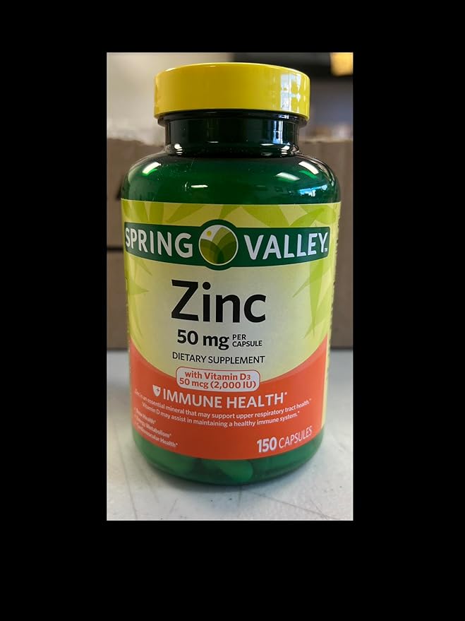 Spring Valley Zinc 50 mg with Vitamin D 50 mcg 150 Ct Immune Health Dietary Supplement Capsules 2 pk (300 Total) + Vitamin Vitality &amp Pill Container (4 Items)!