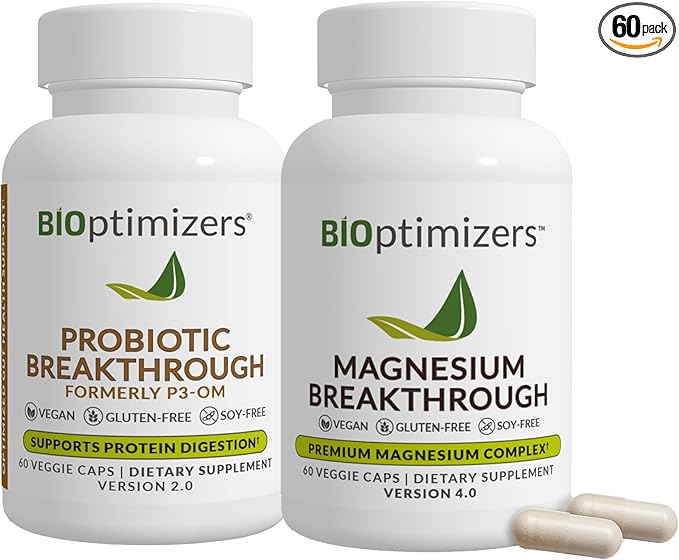 BiOptimizers - P3-OM (60 Capsules) and Magnesium Breakthrough 4.0 (60 Capsules) Supplement Bundle