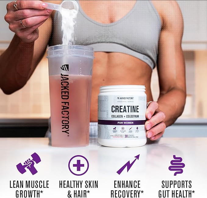 Jacked Factory Creatine for Women - Creatine Monohydrate with Collagen + Colostrum to Support Workout Performance Lean Muscle Growth Healthy Hair Skin &amp Nails - 30 Servings Watermelon