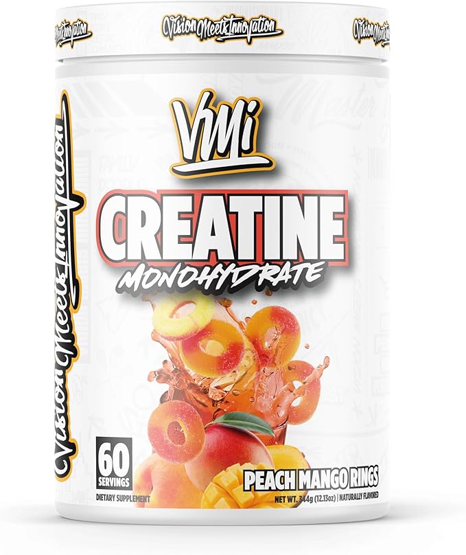 VMI Sports Creatine Monohydrate Powder Muscle Mass – Strength – Size – Power | 5 Grams per Serving (60 Servings Peach Mango Rings)