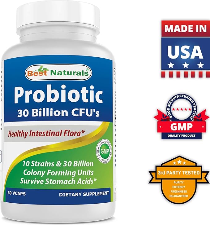 Best Naturals Probiotic 10 Strains &amp 30 Billion CFU &amp Vitamin B2 (Riboflavin) 400mg