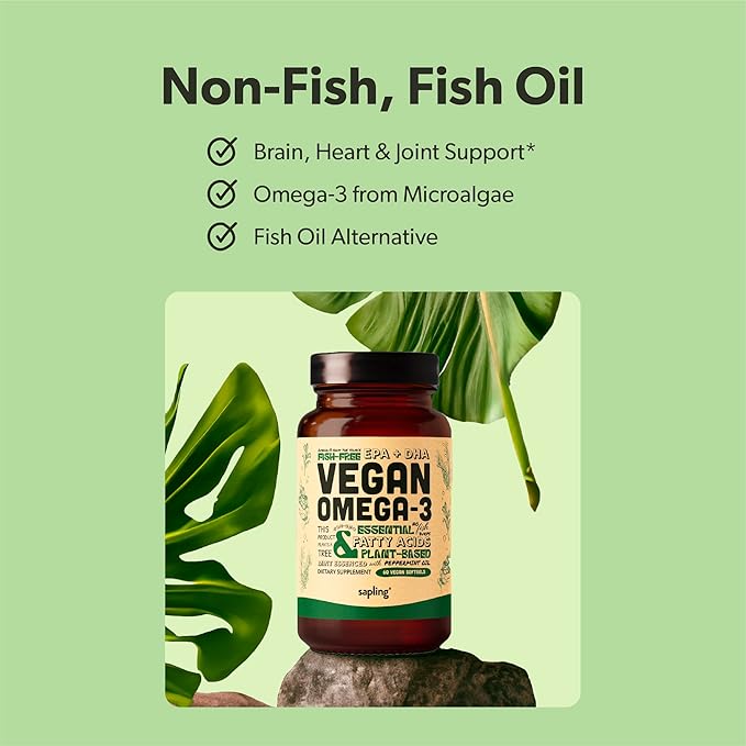sapling Vitamin B Complex &amp Vegan Omega 3 60 &amp 180 Softgels Bundle - Essential B Vitamins with Whole Food Blend Plant Based DHA &amp EPA Fatty Acids