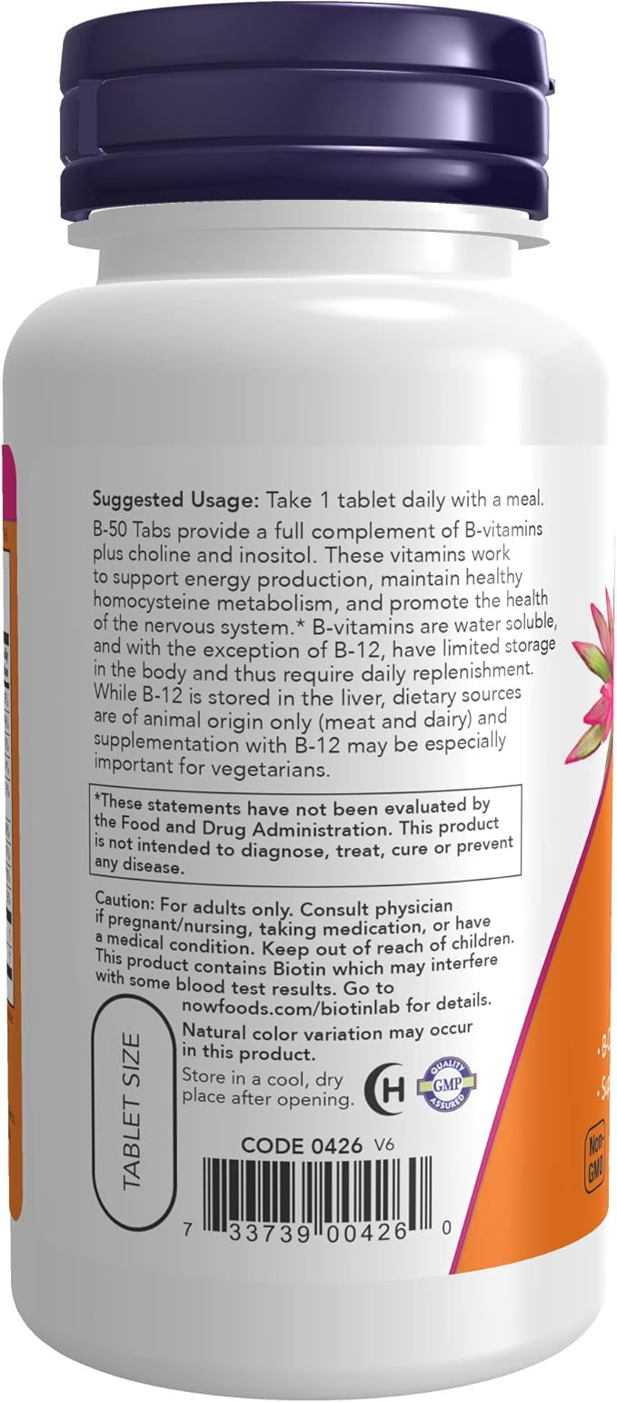 NOW Supplements Vitamin B-50 mg Energy Production* Nervous System Health* 100 Tablets (Pack of 2)