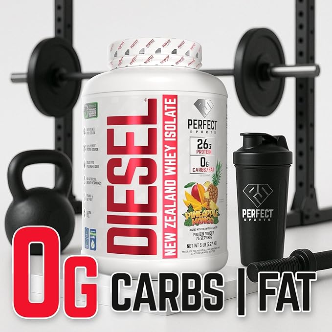 PERFECT SPORTS Diesel 100% New Zealand Whey Protein Isolate | Stevia Sweetened No Artificial Ingredients Keto | 0g Carb 0g Fat 27g Protein | 5 Pounds (Pineapple Mango)