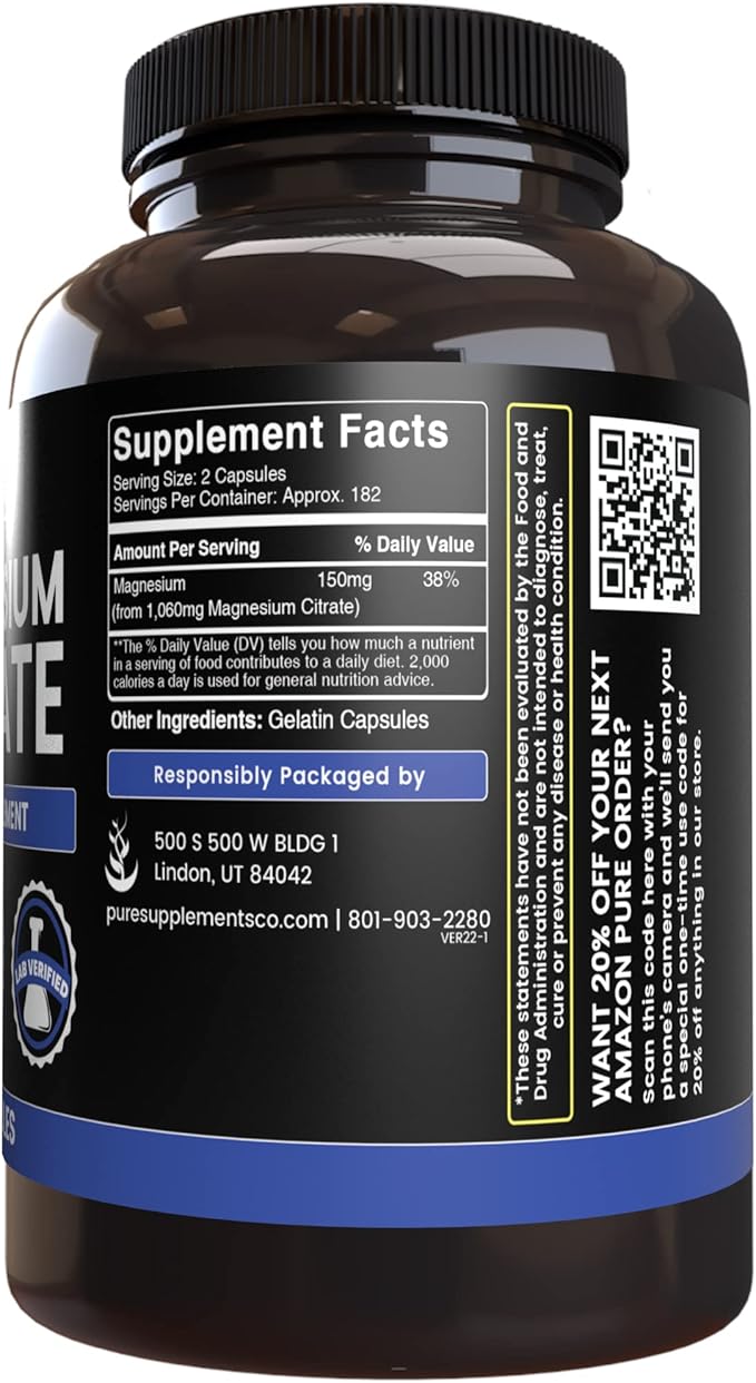 PURE ORIGINAL INGREDIENTS L-Tyrosine and Magnesium Citrate Bundle 365 Capsules Each Always Pure Lab Verified