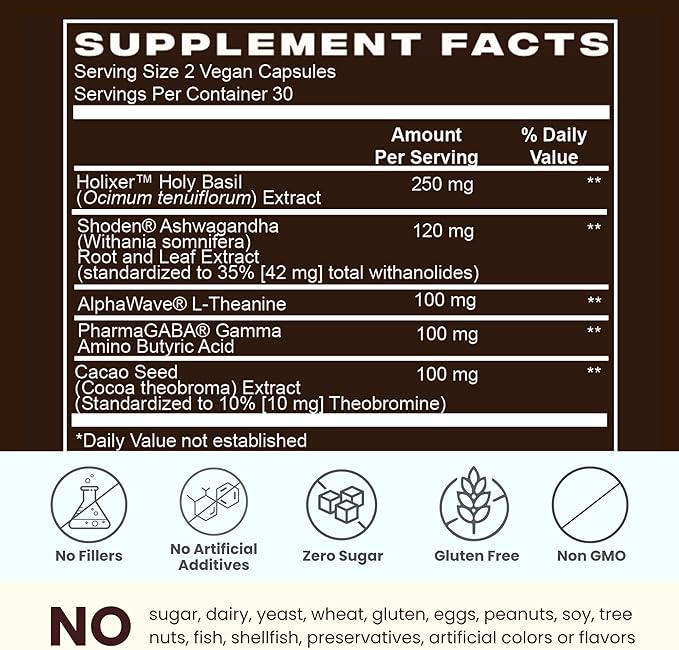 Stress Support Adaptogens (30 Servings) | Shoden Ashwagandha Holy Basil L-Theanine GABA etc | Lower Cortisol Stress Relief Healthy Brain Function Enhance Mood &amp Boost Focus