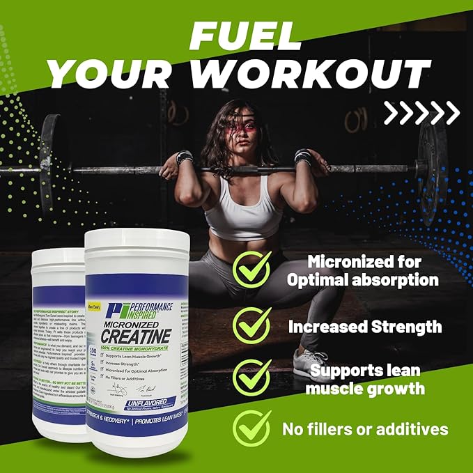 Performance Inspired Nutrition Micronized Creatine Monohydrate – 100% Pure Unflavored No Fillers – Supports Muscle Growth &amp Recovery – 1.1 lb