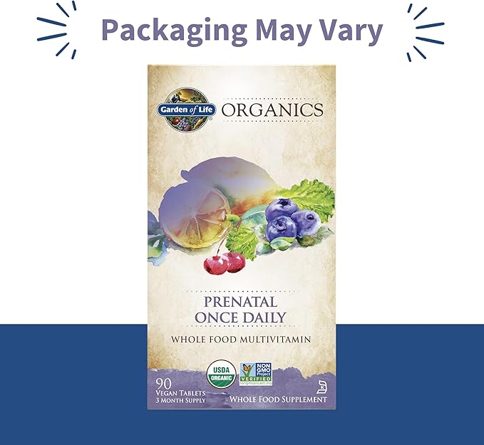 Garden of Life Prenatal Vitamins for Women Organics Folate for Energy &amp Healthy Fetal Development Non-constipating Iron Vitamin C B6 B12 D3 Non-GMO Gluten-Free Vegan 90 Day Supply