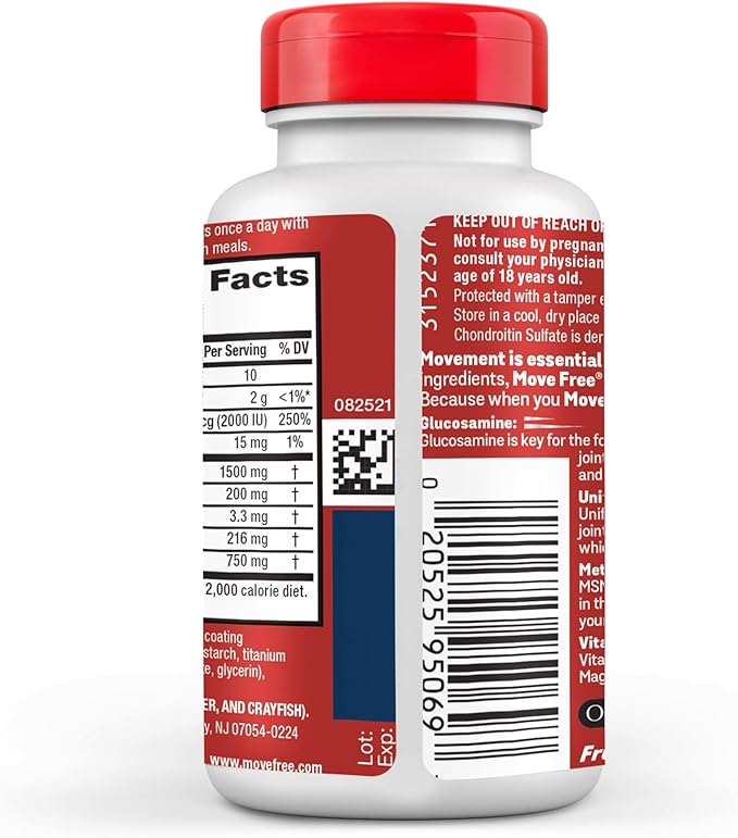 Move Free Advanced Glucosamine Chondroitin MSM + Vitamin D3 Joint Support Supplement Supports Mobility Comfort Strength Flexibility &amp Bone + Immune Health - Tablet 3x120ct Bottles (120 servings)