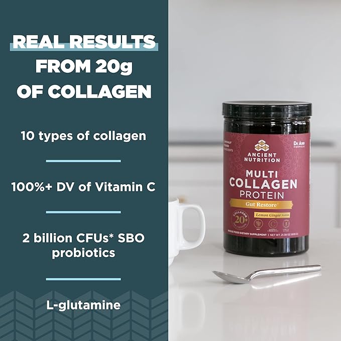 Ancient Nutrition Multi Collagen Protein Powder Unflavored 45 Servings + Multi Collagen Protein Powder Gut Restore 20 Servings