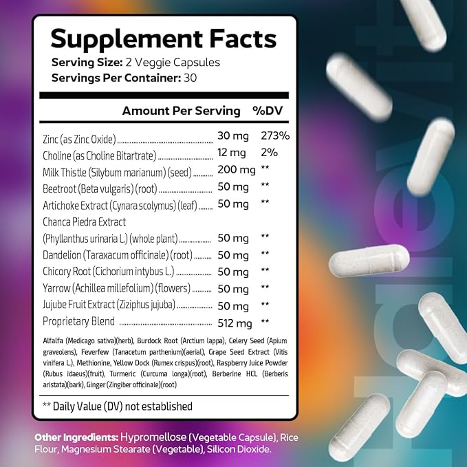 Liver Support Supplement 2-Pack | Third-Party Tested | Zinc Choline Milk Thistle Beetroot Artichoke Chanca Piedra Dandelion | Liver Detox &amp Cleanse | Made in USA | Free Bag Included