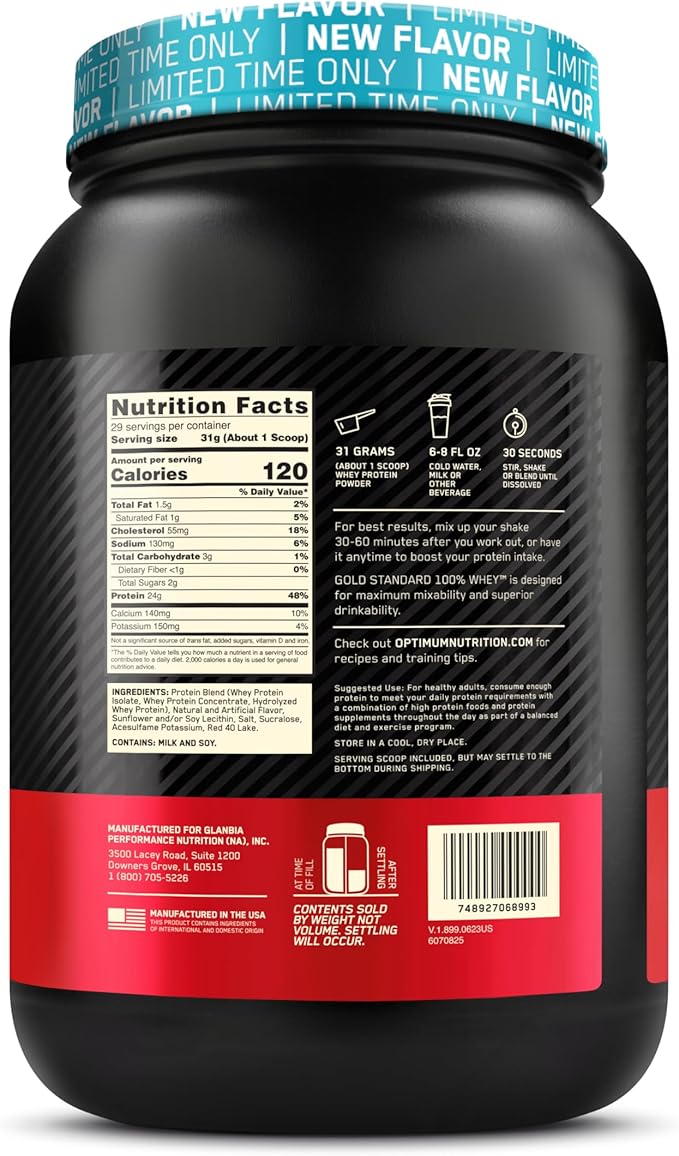 Optimum Nutrition New Flavor Gold Standard 100% Whey Protein Powder Fruity Cereal 1.98 Pound (Pack of 1) (Packaging May Vary)