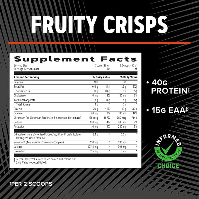 GNC AMP Wheybolic Clinically Proven Protein Powder 40g Whey Protein BCAA Leucine Increases Muscle Strength Muscle Building 3rd Party Tested Gluten Free Fruity Crisps 25 Servings