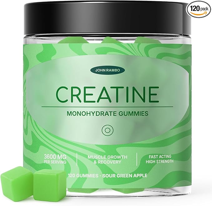 Creatine Monohydrate Gummies – 3600mg Real Creatine Per Serving – Transparent Label Tangy Green Apple Flavor Lab-Tested Strength &amp Endurance Supplement