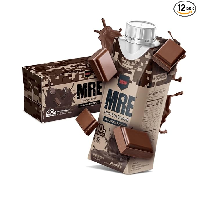 REDCON1 MRE Ready to Drink Protein Shake Milk Chocolate - Lactose + Whey Free RTD 40gr Protein Made with Real Whole Food Protein Blends - Keto-Friendly and Easy to Digest Nutritional Shake (12 Pack)