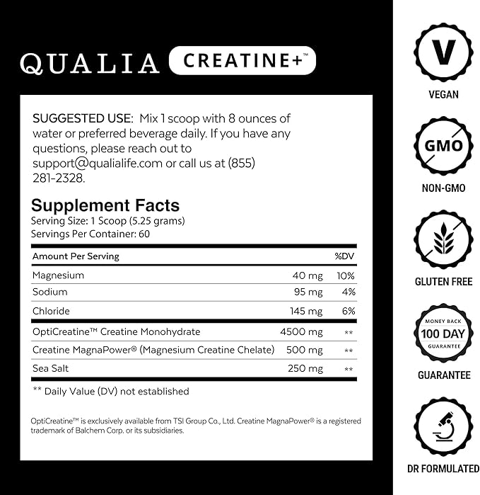 Qualia Creatine | Advanced Creatine Complex | 2 Sources + Magnesium | Optimized Absorption | Muscle Performance Brain Function &amp Healthy Aging