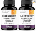 Elderberry Vitamin C and Zinc Capsules for Adults | 240 Count with Quercetin &amp Vitamin D3 | 6-in-1 Immune Support Supplement Pills | Sambucus Black Elderberry Natural Immunity Vitamins | Made in U