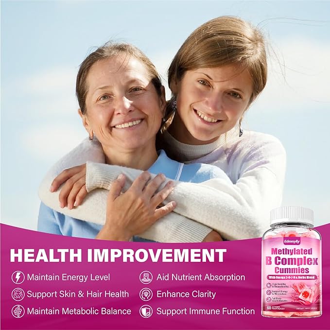 Methylated B Complex multivitamin for Women - Daily Vitamin B1 B2 B6 B12 Gummies with Folate Vitamin C Magnesium &amp Omega 3 - Supports for Immune &amp Over-All Health