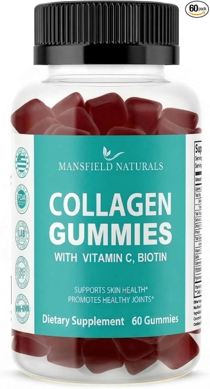 Collagen Gummies Skin Hair Nail &amp Joint Support Hydrolyzed Collagen Type I &amp III Biotin + Vitamin C 60 Gummies Non-GMO Gluten-Free Pack of 1