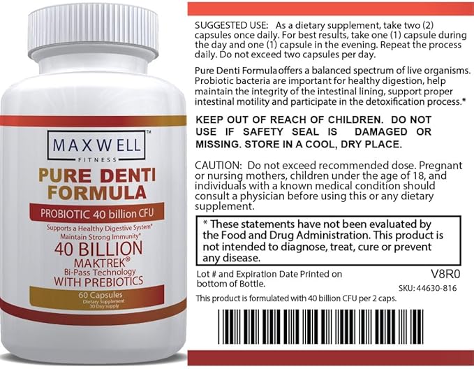 Pure Denti Pro Formula Probiotic 40 Billion CFU with Prebiotics Dental Health Bad Breathe Solution 60 Capsules 30 Day Supply (1)