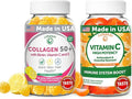 Lunakai USA Made Collagen &amp Vitamin C Gummies Bundle for Adults 50+ Supports Skin Hair Joint Health &amp Immune Function Non-GMO Vegan Delicious Lemon &amp Orange Flavors 60ct Each