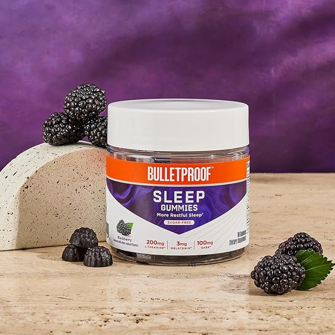 Bulletproof Sugar-Free BlackBerry Flavor Sleep Gummies 60 Count Keto Supplement for Sleep Support (Pack of 2)