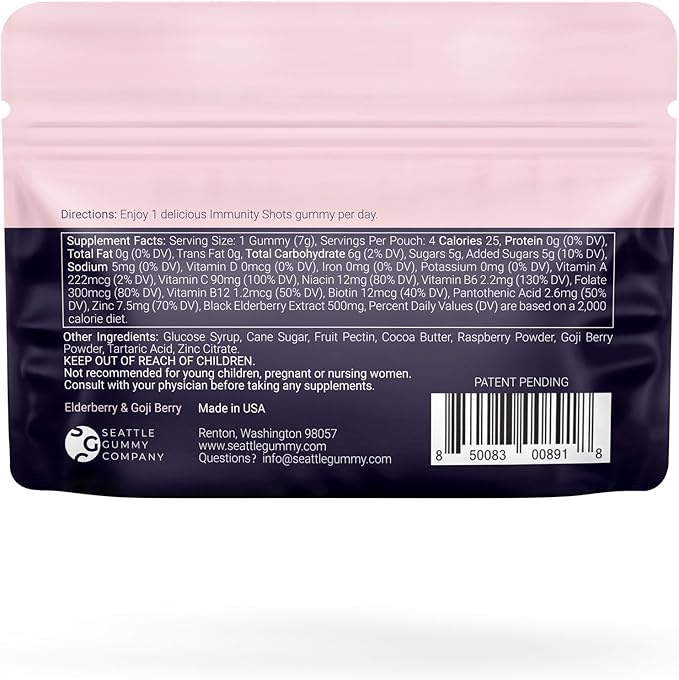 SGC Immunity Shots - Elderberry and Goji Berry 500mg Multivitamin Gummies (12-Packs 4 Per Pack) Immune System Support Supplement Vegan Gluten Free Plant-Based Made in USA