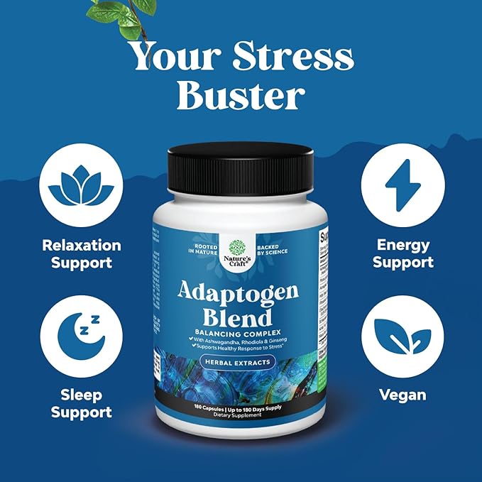 Herbal Adaptogen Mood Support Supplement - Calming Adaptogens Supplement for Stress &amp Cortisol Management with Ashwagandha Rhodiola Rosea &amp Maca Root - Vegan Non GMO &amp Daytime Friendly -18