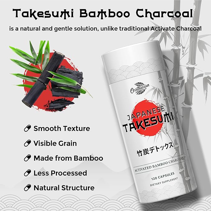 Takesumi Bamboo Charcoal 2000mg – Activated Charcoal from Bamboo for Max Absorption Detox &amp Gut 120 Vegan Capsules（2 Bottle）