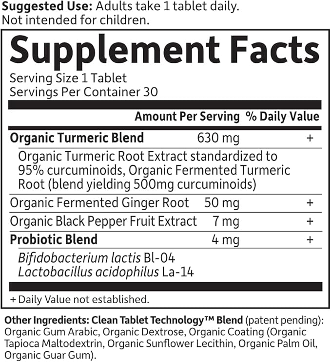 Garden of Life Organics Maximum Strength Turmeric Joints &amp Mobility Support 30 Tablets - 500mg Curcumin (95% Curcuminoids) Black Pepper - Organic Non-GMO Vegan &amp Gluten Free Herbal Supplements