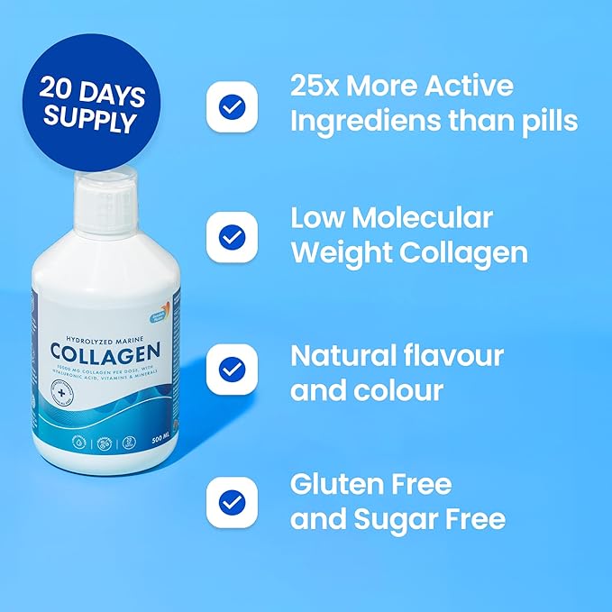 Swedish Nutra - 100% Marine Collagen Powder 300g &amp 10000 mg Hydrolyzed Marine Collagen Liquid Supplement | Hyaluronic Acid Biotin and Vitamin C to Support Healthy Hair Skin Nails and Joints