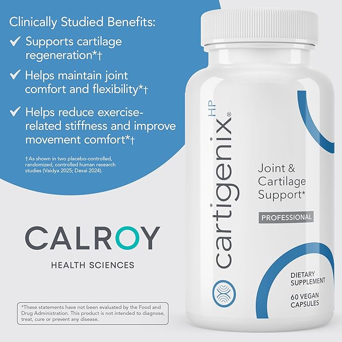 Calroy Cartigenix HP Joint &amp Cartilage Support Supplement - for Men and Women - Supports Flexibility Mobility &amp Comfort – 60 Vegan Capsules