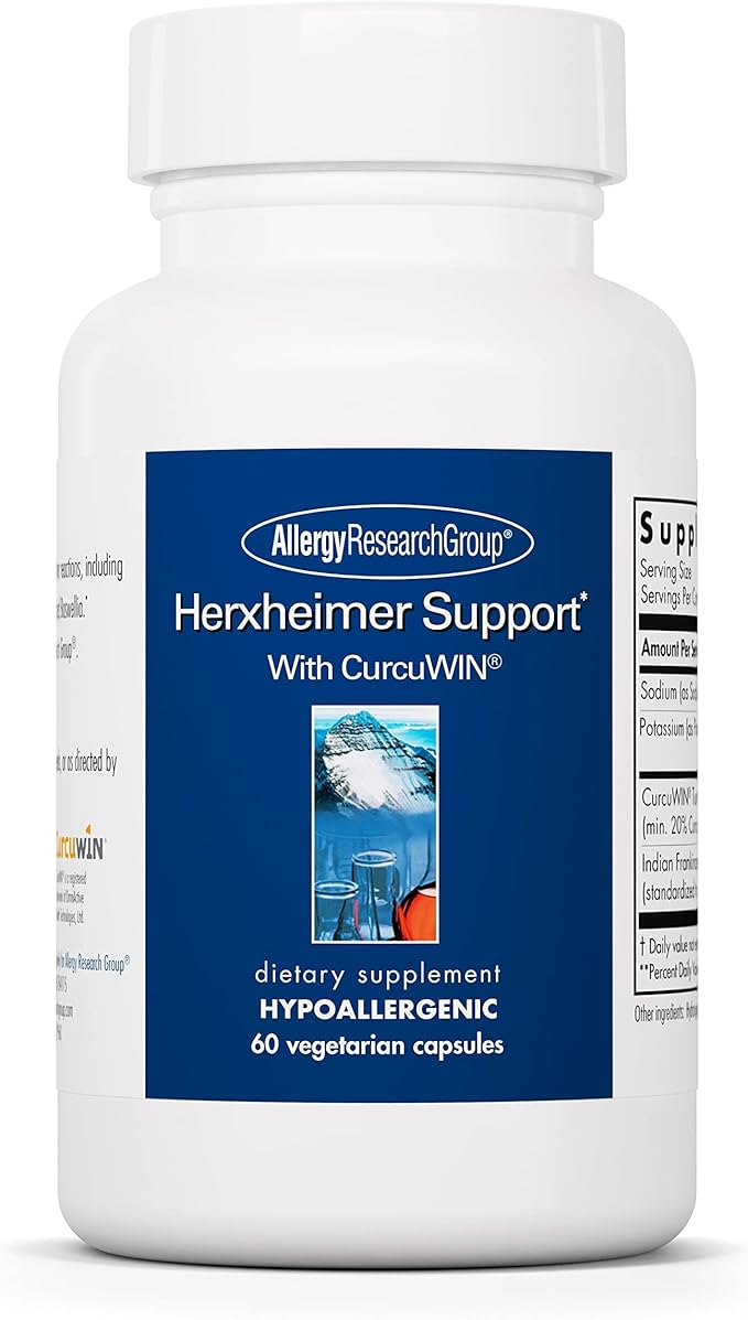 Allergy Research Group Herxheimer Support - Turmeric Boswellia Supplement with CurcuWIN Curcuminoids and Pure Boswellia Extract for Women &amp Men Detox and Cleanse Support - 60 Vegetarian Capsules