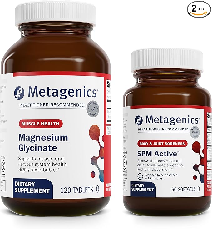 Metagenics Relief Duo - Magnesium Glycinate &amp SPM Active - 120 Tablets of Magnesium Glycinate for Nervous System Support - 60 Softgels of SPM Active for Joint Comfort &amp Minor Discomfort Relief