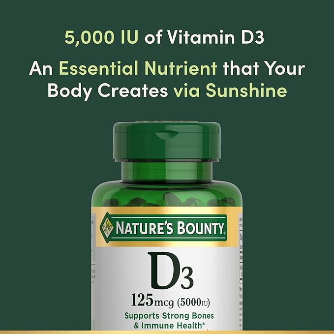 Nature's Bounty Vitamin D3 5000 IU Softgels Rapid Release Immune Support Vitamin D Supplements 240 Ct (Pack of 2)