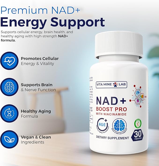 NAD+ Boost Pro Supports Cellular Energy Brain &amp Muscle Function 30 Capsules Halal Vegan Gluten-Free Made in USA