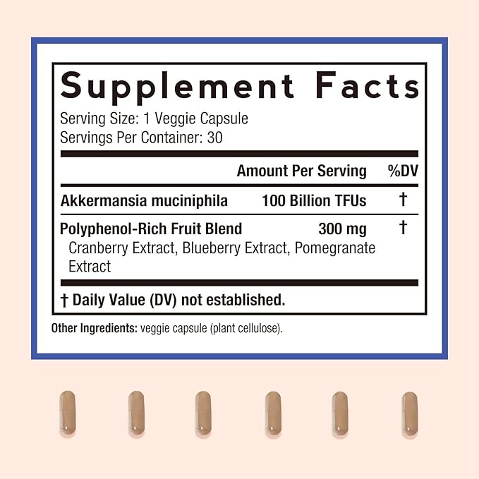 Doctor's Recipes Akkermansia Probiotic Akkermansia Muciniphila 100 Billion TFUs Cranberry Blueberry &amp Pomegranate Extract GLP-1 Production Gut Digestive Immune Health 30 Veggie Capsules
