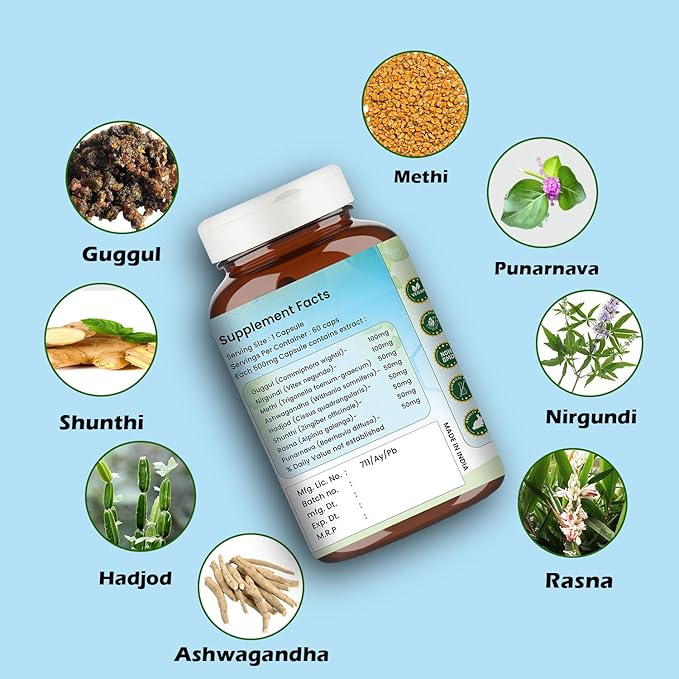 RthoEase | Natural Ayurvedic Herbal Supplement | Used to Support Joint Wellness Flexibility &amp Good Health for Adults| 60 Capsules (Pack of 1)